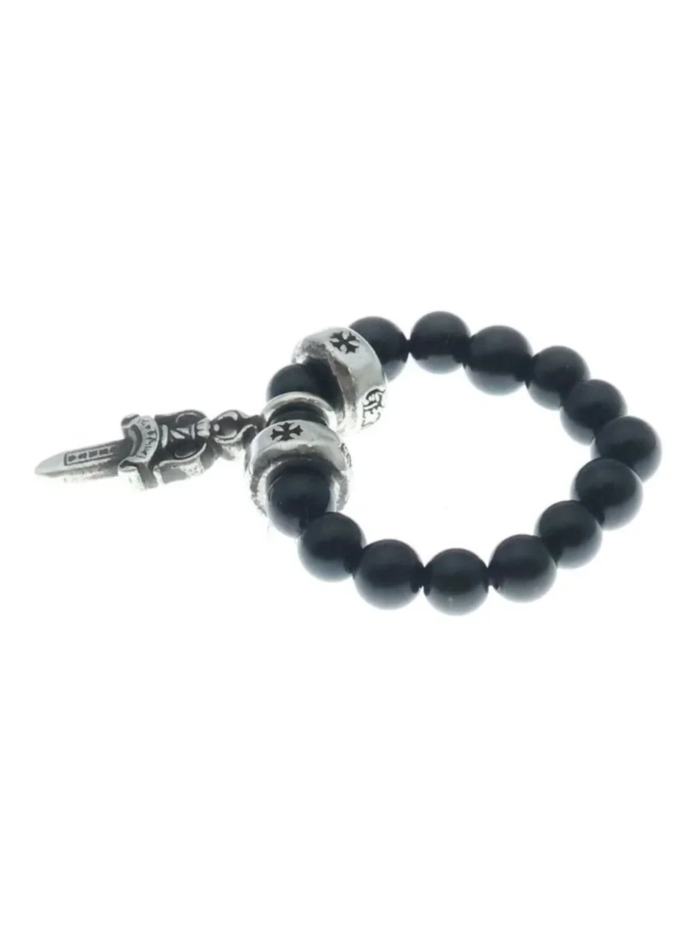 Chrome Hearts Dagger Charm Bead Ring Silver Black